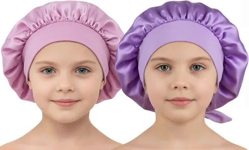 Vista 14 de Gorros de satén para niñas para niñas, gorro de satén para dormir, gorro de noche de seda