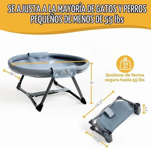 Vista 6 de KITTY KINGDOM - Hamaca plegable para gatos sin montaje, cama elevada portátil para gatos Breathable Mesh Raised Pet Bed for Indoor & Outdoor Use.
