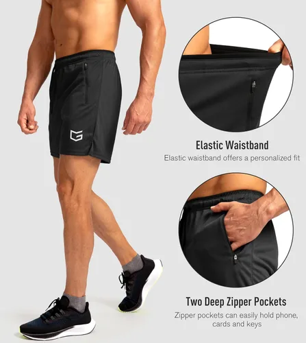 Vista 4 de G Gradual Pantalones cortos de correr para hombre con bolsillos con cremallera, secado rápido, gimnasio, atletismo, entrenamiento, pantalones cortos