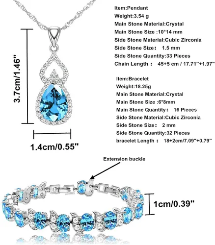 Vista 5 de LMXXVJ Juego de joyas para mujer, collar chapado en platino, anillo abierto, aretes, pulsera, para cumpleaños, aniversario, día de la madre, regalos