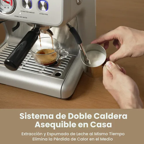 Vista 7 de Gevi Máquina de café expreso de doble caldera con molinillo incorporado, portafiltro comercial de 2.283 in, varita de vapor barista, 31 ajustes
