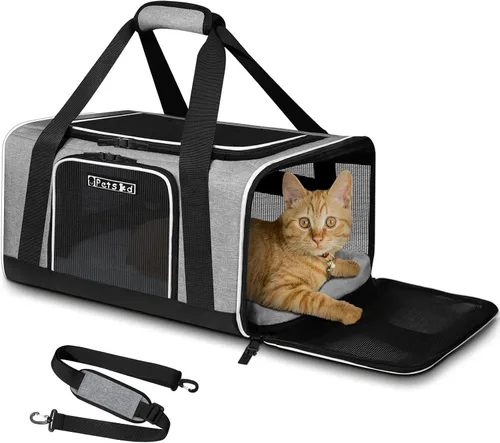 Vista 18 de Petskd Transportador de mascotas de 17 x 11 x 9.5 pulgadas, aprobado por aerolíneas de Alaska, bolsa de viaje para gatos y perros pequeños, Negro