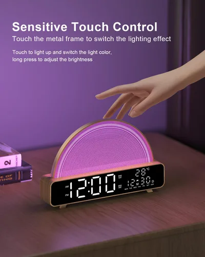 Vista 6 de HAODINGMAI – Reloj despertador con simulación de amanecer, luz para despertar con sonido de ruido blanco, control táctil, lámparas de mesita