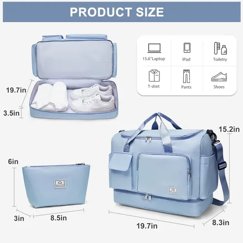Vista 436 de Pequeña bolsa de gimnasio para mujer, bolsa de viaje con compartimento para zapatos
