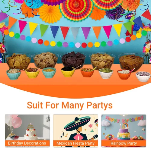 Vista 3 de Mantel de arco iris de plástico impermeable de plástico mexicano para fiesta mexicana, fundas rectangulares desechables para noche de taco, fiesta