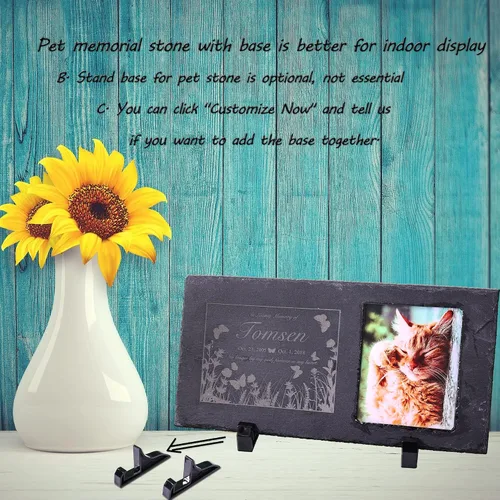Vista 5 de Bivei Piedras conmemorativas personalizadas para mascotas, regalo de piedra conmemorativa negra para jardín, marcador de tumbas para mascotas