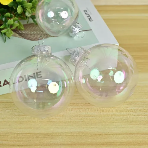 Vista 2 de YYCRAFT Adornos de bola de Navidad de plástico transparente inastillables, bolas iridescentes de 6CM, adornos para decoración de fiesta de Navidad