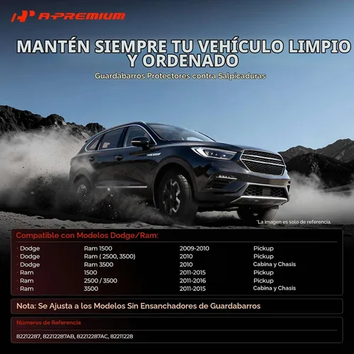 Vista 2 de A-Premium 4 piezas de guardabarros compatibles con vehículos Dodge, Ram - Ram 1500 2009-2010 2500 3500 2010, 1500 2500 3500 2011-2016