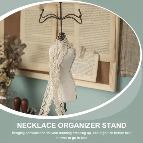 Vista 9 de DOITOOL Wooden Retro Jewelry Holder Organizer with Mannequin Design, Necklace Display Stand and Earring Tree for Home Desktop Storage and Decorative