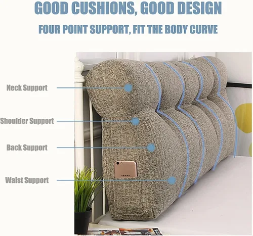 Vista 3 de Cojín triangular grande para cabecero de lectura, almohada para reposo en cama, respaldo triangular, respaldo de forro polar, soporte de Café