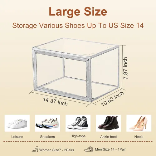Vista 5 de eYotto 1 paquete de cajas de almacenamiento de zapatos transparentes de acrílico apilables, caja de zapatos de acrílico tamaño 14, organizador