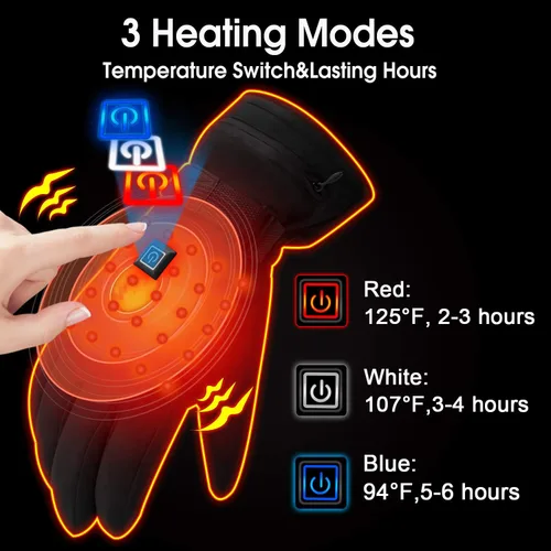 Vista 6 de Autocastle Guantes calefactables recargables con batería eléctrica para hombres y mujeres, guantes térmicos para pantalla táctil, guantes térmicos