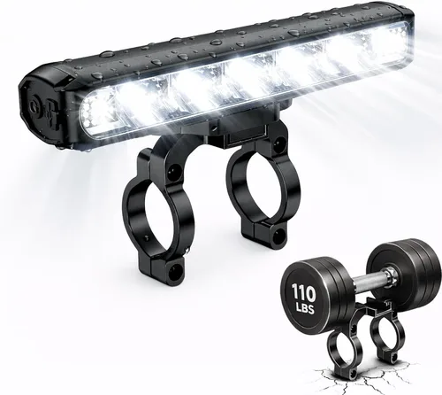 Vista 8 de Luces de bicicleta superbrillantes para conducción nocturna, luz frontal recargable por USB, 4 modos de luz de bicicleta de montaña con función