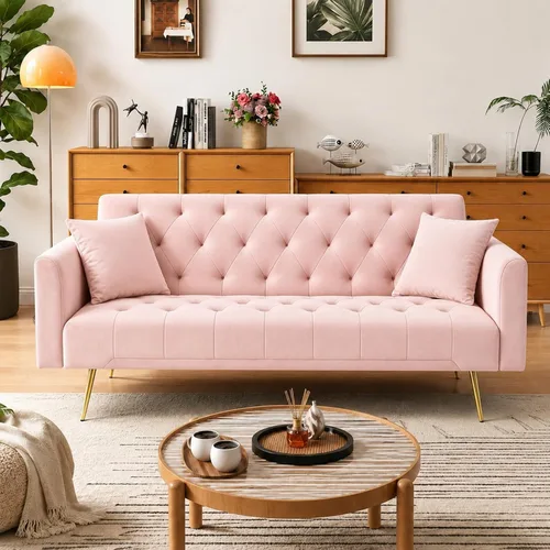 Vista 12 de Anwick - Sofá cama de terciopelo moderno de 72 pulgadas, sofás plegables convertibles con 3 respaldos ajustables, sofá biplaza reclinable copetudo