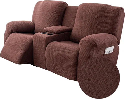 Vista 24 de Genina Funda para Silla Reclinable, Fundas Elásticas para Sillas Reclinables, Fundas para Sofá Reclinable con Rayas Jacquard, Fundas para Sofá
