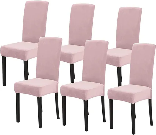 Vista 14 de Juego de 6 fundas elásticas de terciopelo suave para sillas de comedor, decoración elegante para el hogar y banquete, protector de silla Parson
