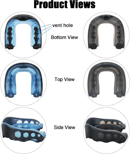 Vista 3 de Paquete de 2 protectores bucales de fútbol con correa, protector bucal suave para jóvenes y adultos, protector bucal deportivo para rugby, hockey