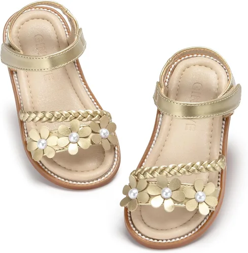 Vista 22 de GINFIVE Sandalias planas para niñas pequeñas, zapatos de vestir con punta Gf361-marrón