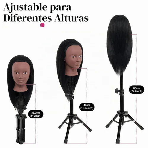 Vista 8 de Cabeza de maniquí de 18 pulgadas de cabello humano con soporte - Cabeza de maniquí 100% cabello real para práctica de maquillaje, cabeza de muñeca
