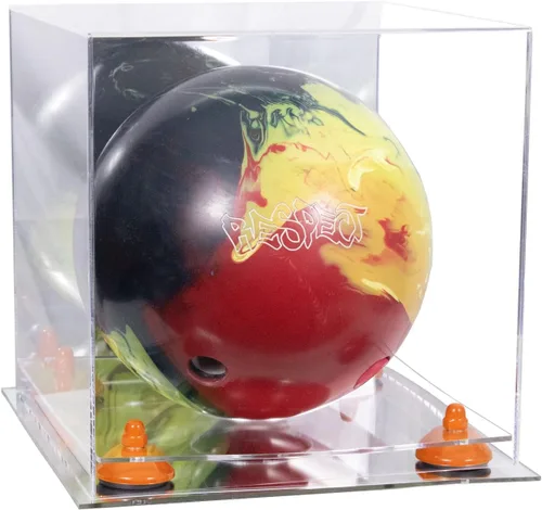 Vista 52 de Better Display Cases Acrylic Bowling Ball Display Case with Mirror Case, Yellow Risers and Clear Base (B33/A028)