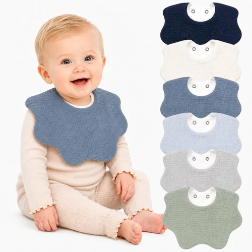 Vista 10 de NISXABEBE Paquete de 6 baberos bandana de muselina para babeo y dentición Warm Neutral-6 Pack