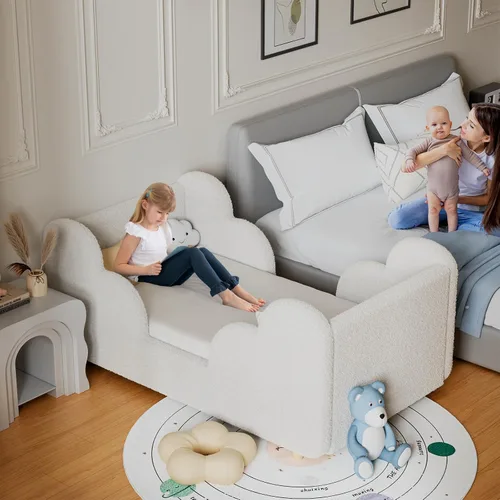 Vista 6 de Cama Montessori tapizada con rieles extraíbles Blanco