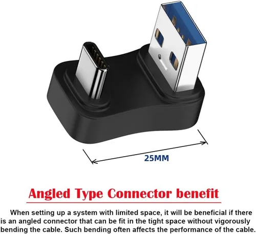 Vista 5 de xiwai USB3.0 tipo A macho a USB 3.1 tipo C macho hacia arriba opuesto en forma de U en ángulo trasero 90 grados adaptador de carga de datos 10Gbps