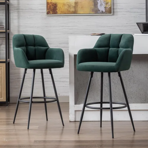 Vista 8 de ROCITY Juego de 2 taburetes de bar de terciopelo con respaldo, silla de bar beige para isla de cocina, taburetes de bar modernos con patas de metal