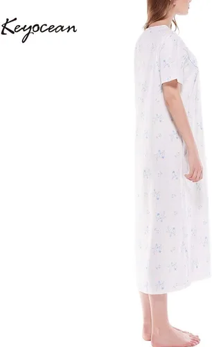 Vista 4 de Keyocean - Camisón de algodón para mujer, suave, cómodo, ligero, manga corta, vestido de casa, ropa de dormir, ropa de sala para verano.