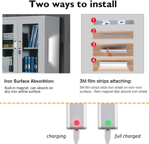 Vista 8 de [Versión mejorada] 10 luces LED de armario recargables por USB con sensor de movimiento, 3 modos de luz (G, encendido y apagado), carcasa