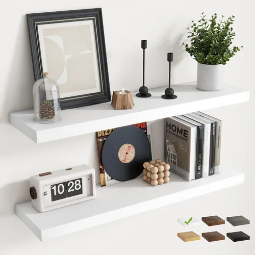 Vista 38 de Estantes flotantes cuadrados de 8 pulgadas para pared, paquete de 3, estantes de baño con veta de madera de 8"D con soportes invisibles, estantes