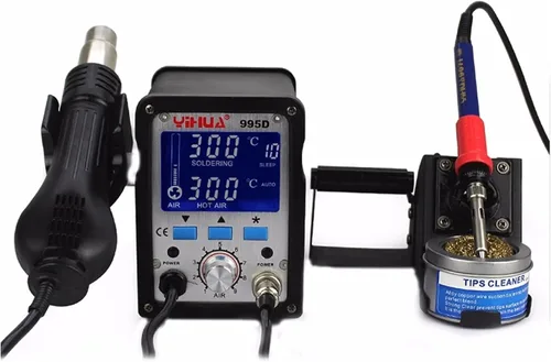 Vista 3 de Estación de soldadura 995D 2 en 1 de soldadura de soldadura de aire caliente 110 V/220 V, puntas de hierro, calentador de alambre y pinzas