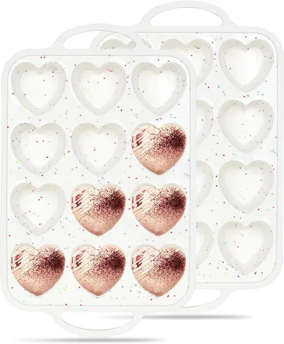 Vista 14 de Moldes de silicona pequeños en forma de corazón de 2 pulgadas para chocolate, caramelo, pastel, jabón (Juego de 2, crema)