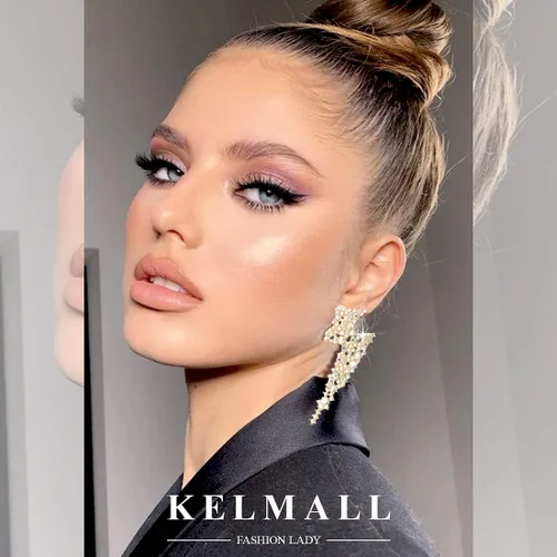 Vista 2 de Aretes colgantes con forma de rayo de cristal, para mujer, colección KELMALL