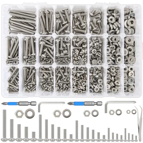 Vista 12 de Juego de 1315 piezas de tornillos de cabeza Phillips M2 M3 M4 M5, kit de 25 tamaños de pernos y tuercas, juego de tornillos de ajuste de acero