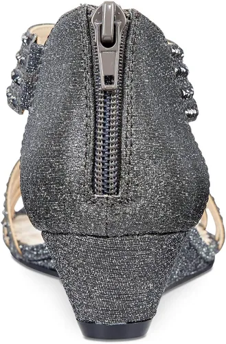 Vista 4 de YDN Sandalias de verano con purpurina para mujer, con diamantes de imitación con punta abierta, correas cruzadas, tacones medios con cremallera