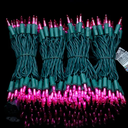 Vista 2 de YULETIME Juego de 200 luces LED de Navidad color rosa, cable verde de 66 pies, certificado UL, grado comercial, juego de luces navideñas (rosa)