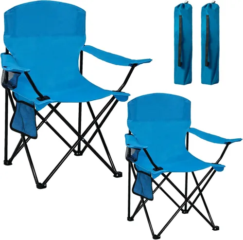 Vista 10 de Silla de camping plegable con soporte para tazas, capacidad de 225 libras, silla plegable portátil con grandes pies anti-hundimiento, tela