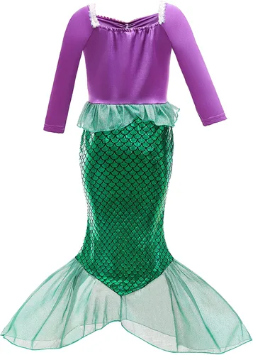 Vista 3 de Mermaid Costume for Girls Halloween Little Princess Dress Up with Jewelry