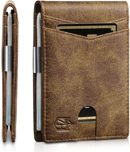 Vista 61 de Zitahli - Carteras delgadas con clip para dinero para hombre, tarjetero minimalista, de cuero, plegable, con bloqueo RFID, cartera de bolsillo
