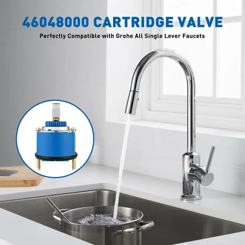 Vista 2 de Cartucho de cerámica mejorado para grifo 46048000 de 1.811 in compatible con Grohe 46048 cartucho de cerámica con válvula mezcladora de una sola