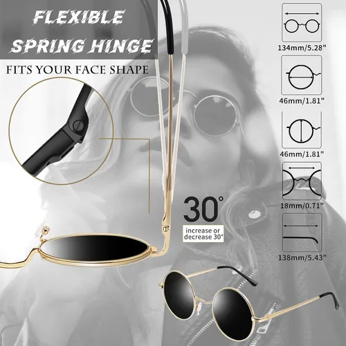 Vista 3 de Gafas de sol Joopin polarizadas, estilo Lennon, redondas, gafas de sol estilo hippy redondas para mujer y hombre