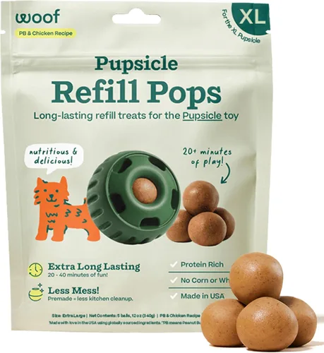 Vista 25 de WOOF Pupsicle Refill Pops - Snacks para perro de poco desorden - con mantequilla de cacahuete y carne de res - Premios para perro - De larga