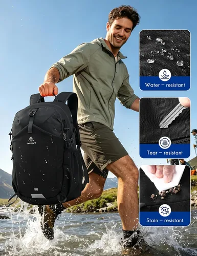 Vista 7 de Haimont Mochila de senderismo ligera de 30L con cubierta para lluvia Negro