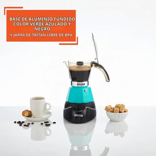 Vista 4 de IMUSA Cafetera Eléctrica de Espresso de 3 o 2 Tazas, Verde Azulado