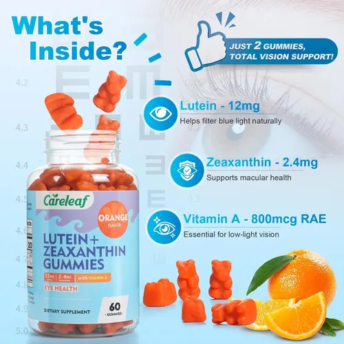 Vista 5 de Suplementos veganos de luteína y zeaxantina, luteína para ojos con zeaxantina y vitamina A, gomitas de luteína para alivio de ojos secos y visión