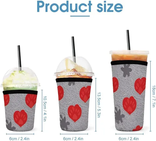 Vista 2 de Bluebird And Flowers Dog Claw Love Reusable Insulated Neoprene Iced Coffee Cup Sleeves 3 Sizes Diving Material Cup Durable Beverage Covers for Cold