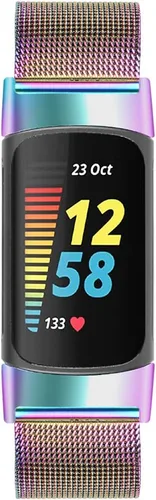Vista 5 de FitTurn Correa delgada para reloj inteligente Fitbit Charge 5, correa de reloj ajustable de malla de acero inoxidable, correa femenina de repuesto