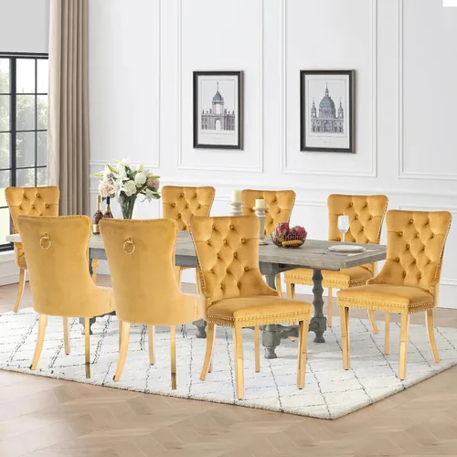 Vista 132 de Juego de 2 sillas de comedor de terciopelo con patas de madera, color beige Mid Century Modern Dining Chairs,Upholstered Chairs with Nailhead