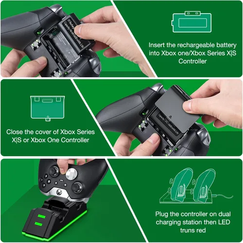 Vista 5 de Xbox Controller Battery Pack - 2x 1200mAh Rechargeable, High Speed Charging Station, Black